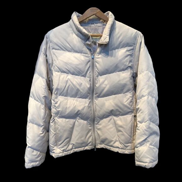 Eddie Bauer down Coat Cream Medium full zip,  2 front zip pockets - Picture 3 of 10